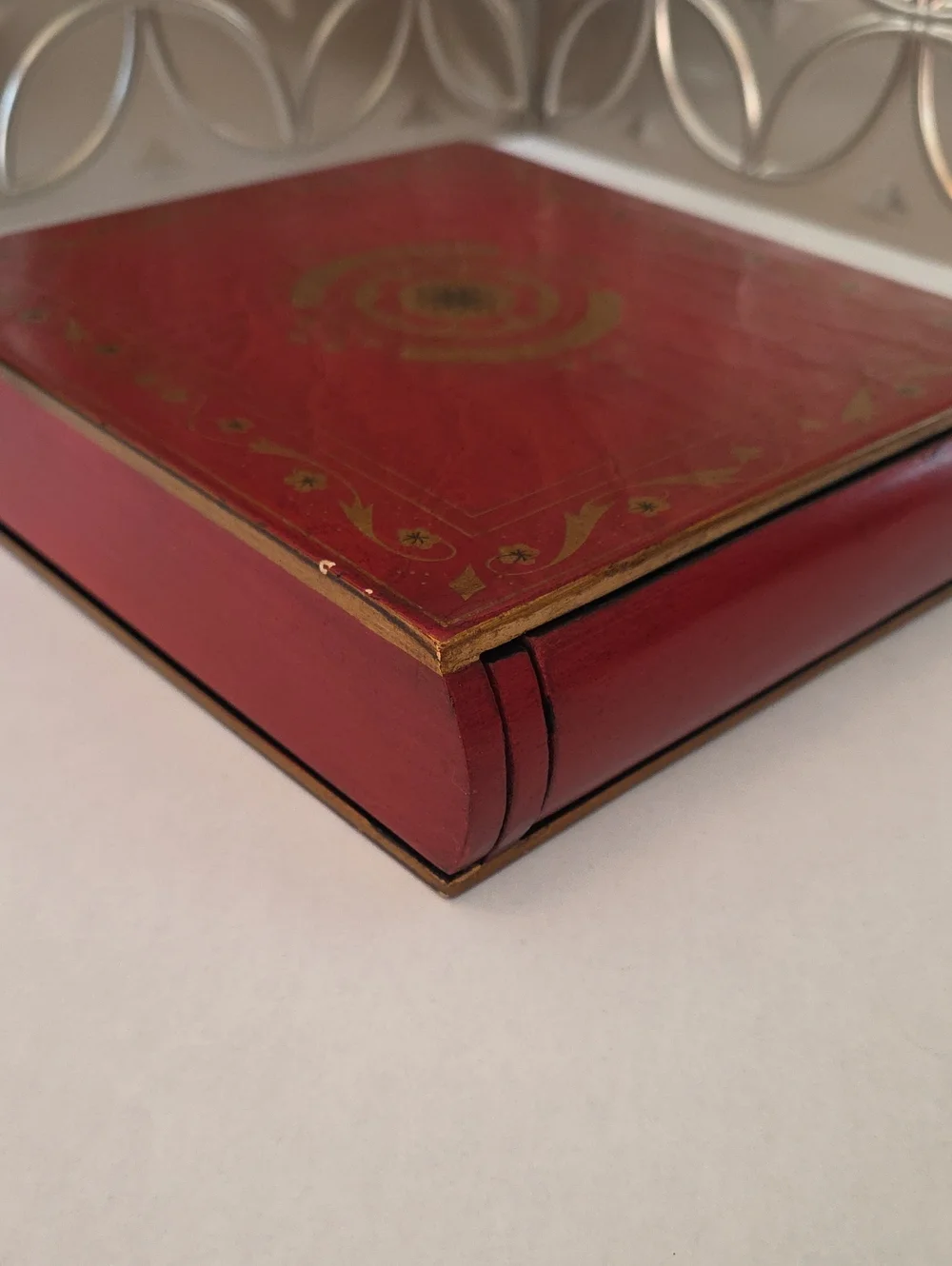 Vintage Florentine Style Book-Shaped Wooden Box - 2-Ring Binder Photo Album